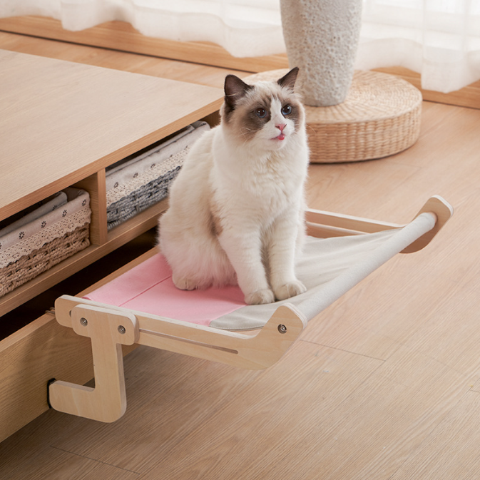 Hamaca de Ventana para Gatos con Estructura de Madera