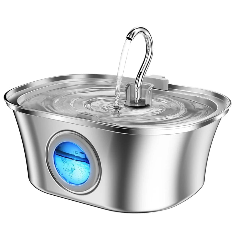 Bebedero automático de acero inoxidable 3,2 L con surtidor tipo grifo y ventana de nivel iluminada