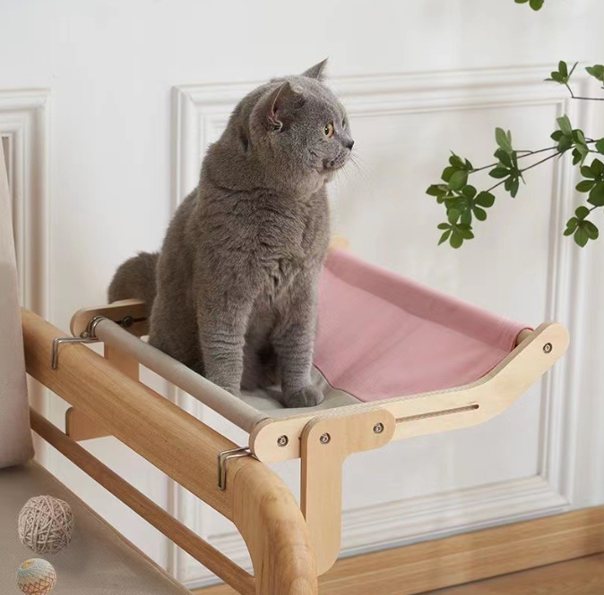 Hamaca de Ventana para Gatos con Estructura de Madera