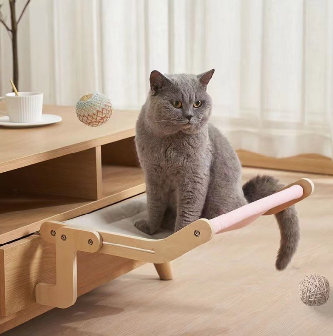 Hamaca de Ventana para Gatos con Estructura de Madera