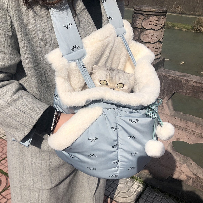 Mochila Portadora Frontal Cálida para Mascotas, Gatos y Perros, de Invierno