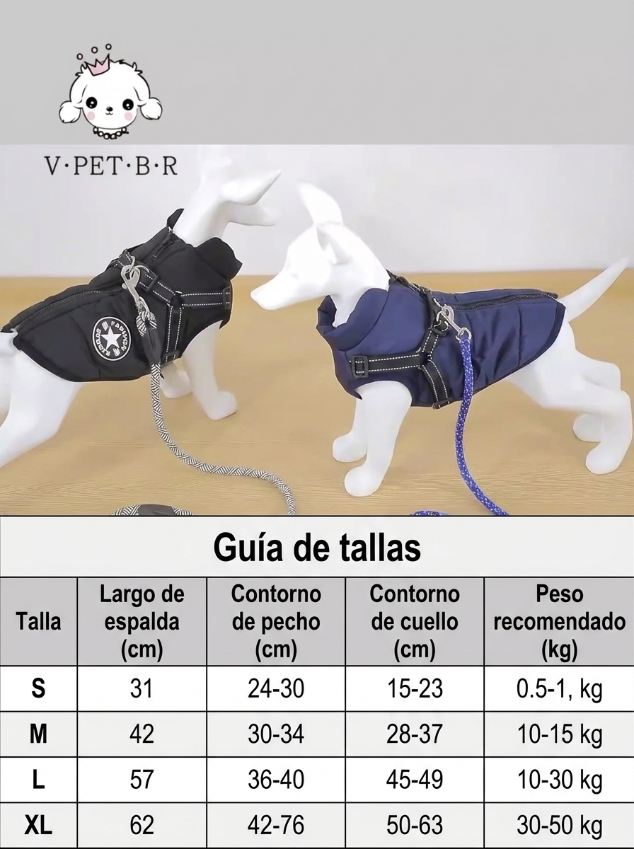 Guía de tallas del chubasquero impermeable acolchado para perros grandes