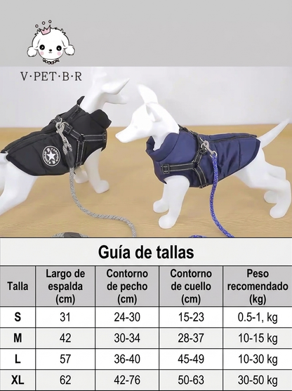 Guía de tallas del chubasquero impermeable acolchado para perros grandes
