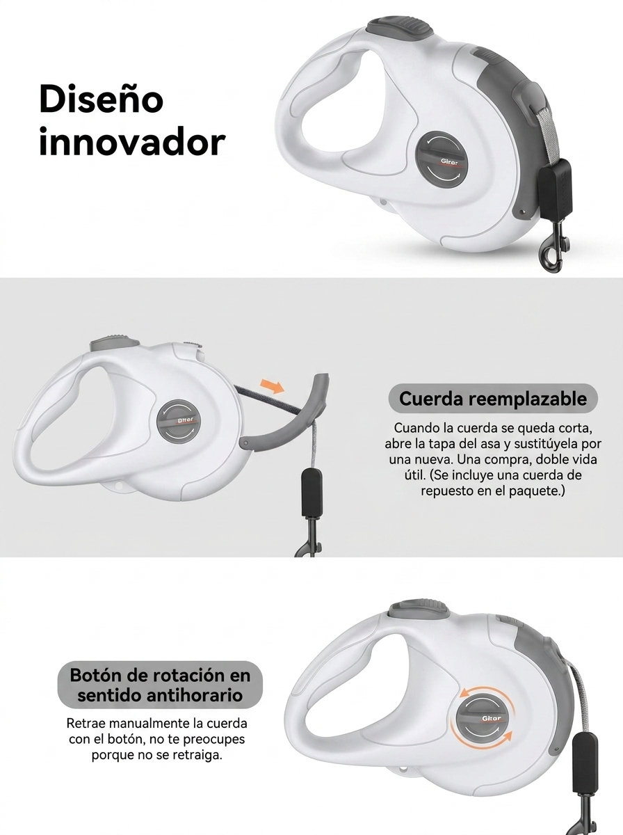 Diseño innovador de la correa retráctil reflectante: cuerda reemplazable
