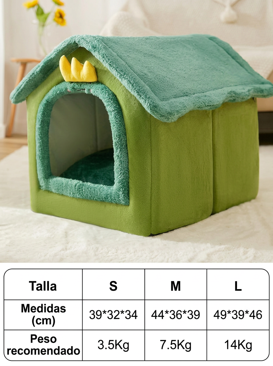 Guía de tallas de la cama nido de felpa para gatos y perros pequeños